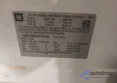 2018 Chevrolet Equinox Lt z USA, uszkodzony, nr VIN 2GNAXSEV0J6152196